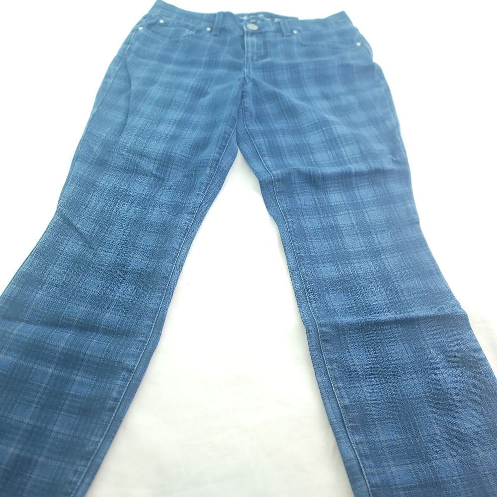 Inc Blue Plaid Skinny Leg Size 4 Jeans